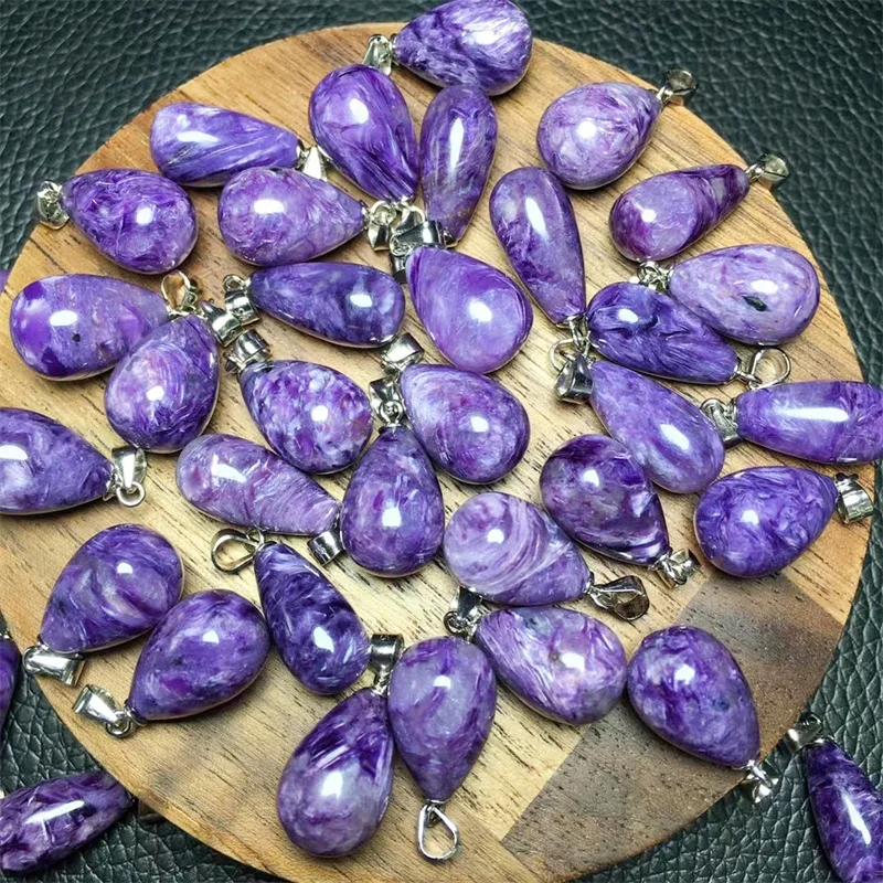 S925 Natural Charoite Teardrop Pendant Real Gemstone Fine Jewelry Best Birthday Party Gift for Women Gift