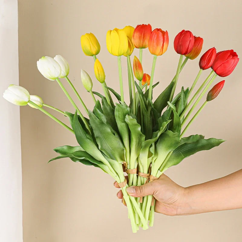 5 Head Artificial Tulips Wedding Home Decoration Simulation Flowers 3 Flowers 2 Buds Soft Plastic Tulips Feel Tulip Bouquet