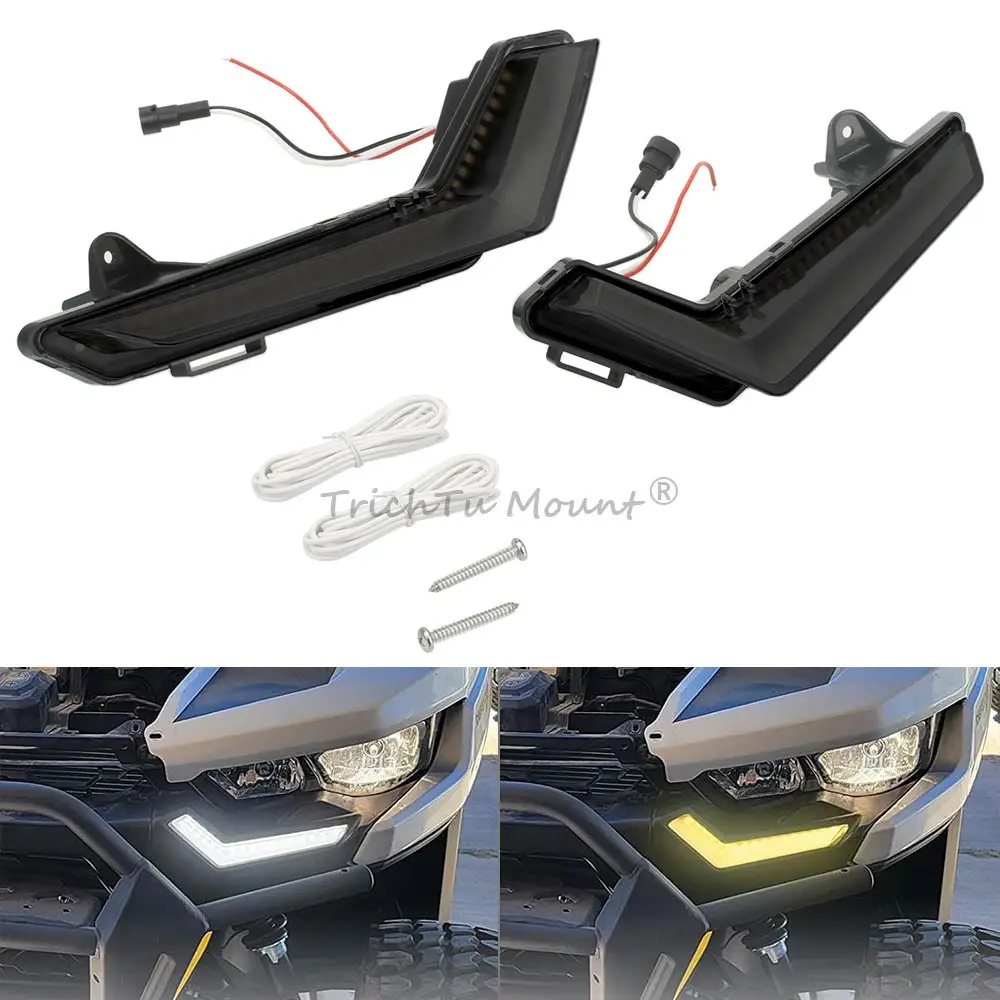 1Pair Front Turn Signal Lamps Fits For Can-Am Defender Commander (Max) 2020–2025 Smoke Dc 12V Led Abs Housing Running Turn Light