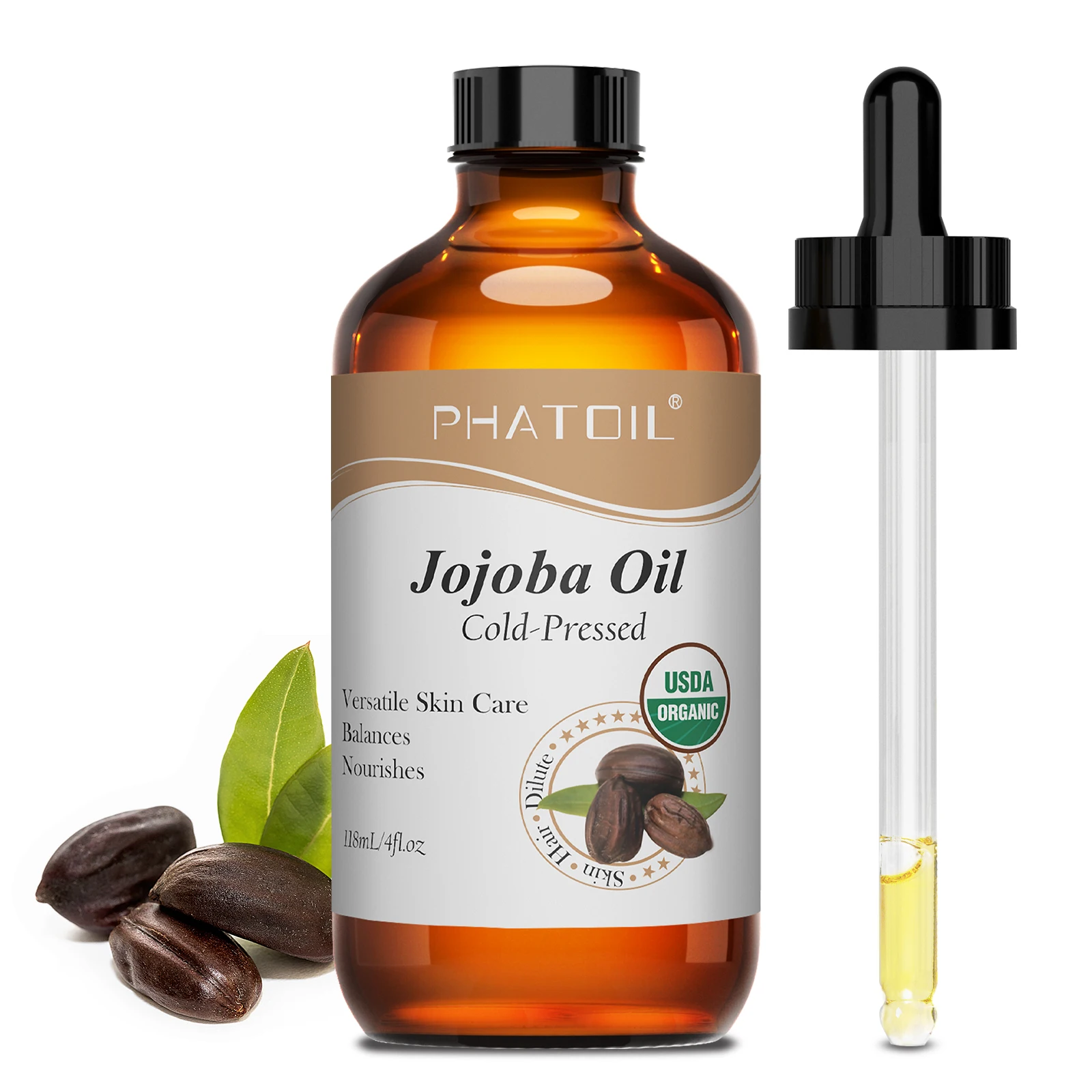 Aceite de jojoba PHATOIL de 118 ml para condiciones profundas del cabello, evita roturas y promueve el brillo, equilibra el aceite del cuero cabelludo, reduce la caspa