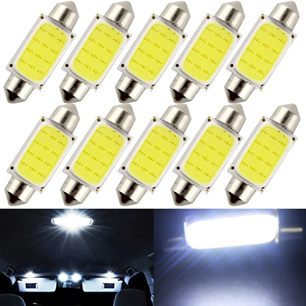 10 Pieces 6000K DC12V Car COB LED Bulb C5W C10W 31mm 36mm 39mm 41mm White Color Car Dome Reading Light Auto Interior Lamp