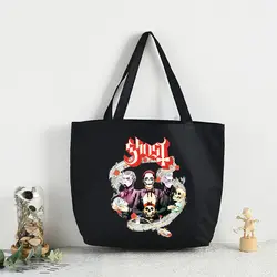 Women Ghost Band Heavy Metal Music Band Prevalent Handbags Canvas Tote Shopping Bags Reusable Shopping Bag Eco Foldable