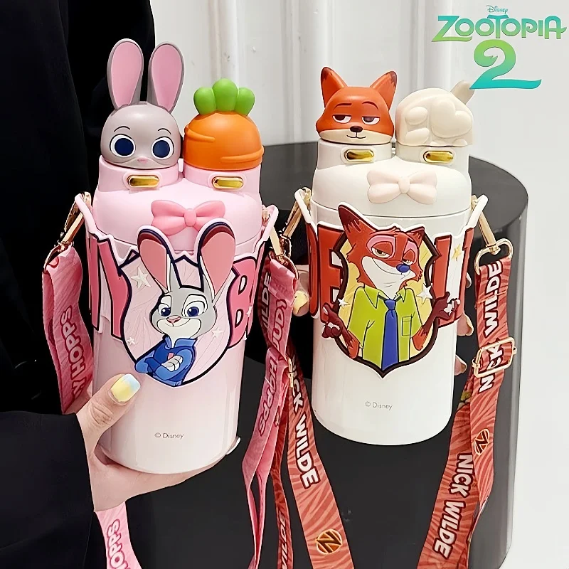 2025年-新作-ズートピア2-ジュディ・ニック-保温カップ-可愛い女の子-高颜值-ストローカップ-アウトドア-学生-水筒-誕生日プレゼント