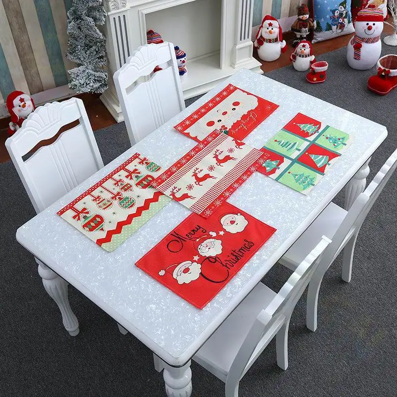 1 PCS  cartoon christmas tree kitchen placemat  coaster  dining  table mats cotton linen pad bowl  Cup Mat 42*28cm Home Decor