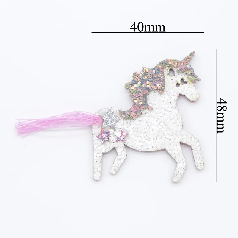 5Pcs Multiple Styles Glitter Fabric Appliques Cartoon Unicorn Horse Padded Patches for DIY Clothes Headwear Hair Clips Decor