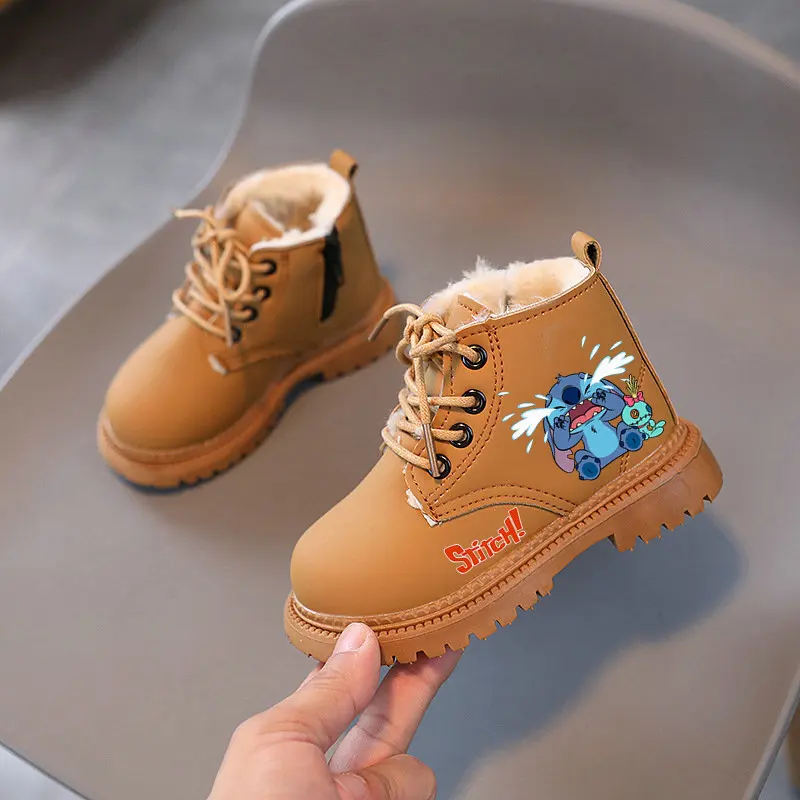 Stitch Children\'s Snow Boots Anime Cartoon Boys and Girls Winter Shoes Soft soled Warm Casual Boots Preschool Walking Boots