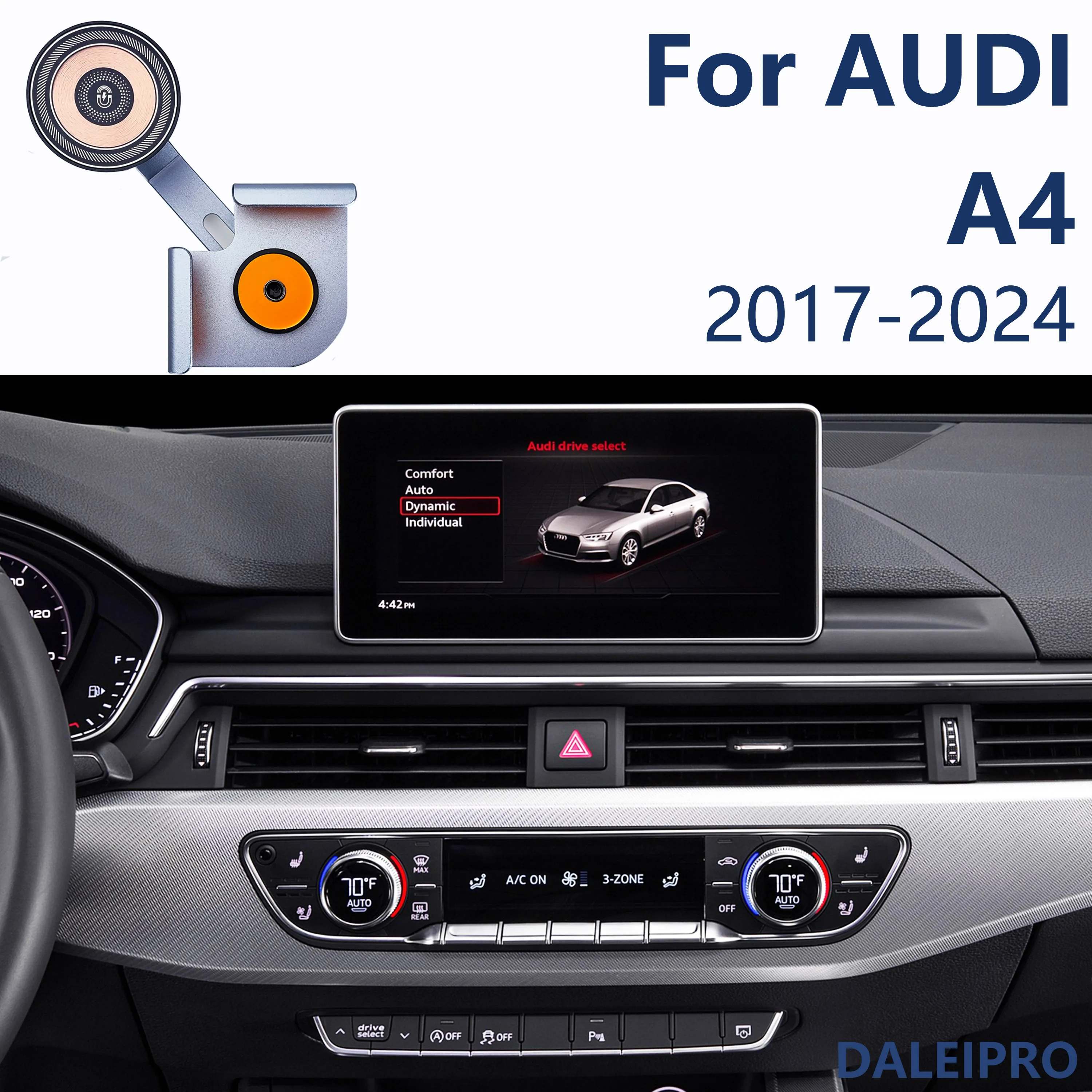 Dla Audi A4 B9 2017-2023 2024 Samochodowy uchwyt na telefon Wyświetlacz Stałe magnetyczne przyssawki Bezprzewodowe ładowanie Podstawa ze stopu aluminium Mocowania