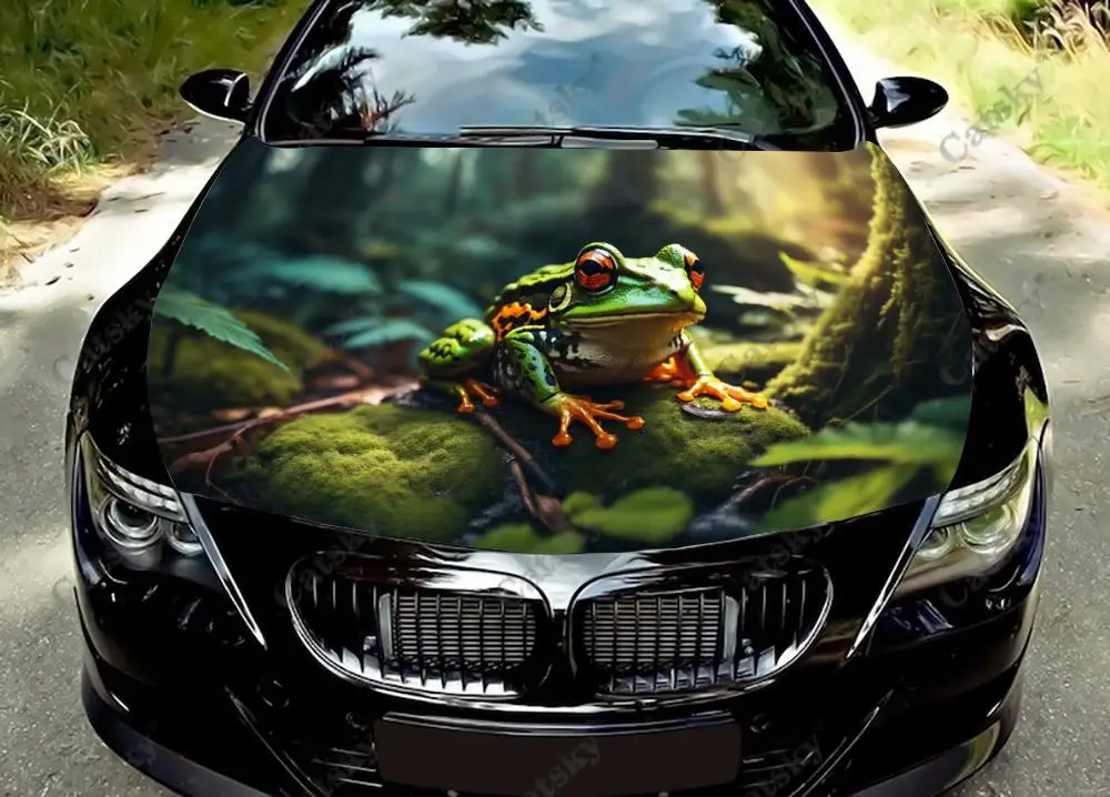 Funny Tropical Frog Car Hood Vinyl Stickers Wrap Vinyl Film Engine Cover Decals Sticker Universal Car Hood Protective Film