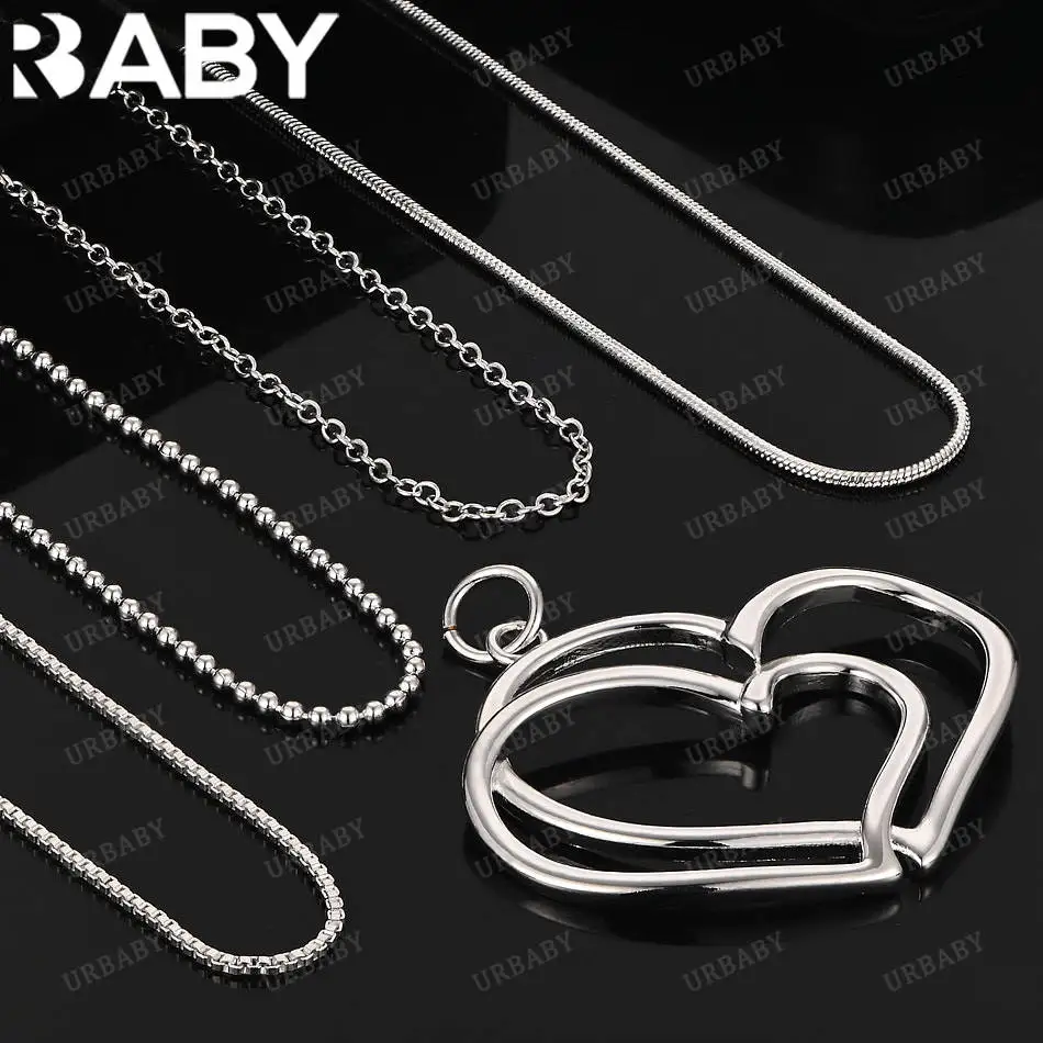 

URBABY 40-75cm 925 Sterling Silver Double Hearts Pendant Necklace For Women Anniversary Gift Popular Wild Fashion Romantic