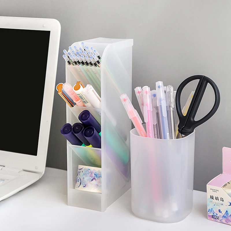 Baru Desktop Organizer Tempat Pena Kotak Penyimpanan Kuas Makeup Pensil 4 Grid Organizer Penyimpanan Miring Alat Tulis Sekolah