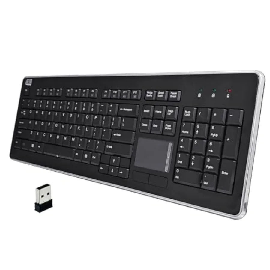 

Wireless desktop touchpad keyboard for office use, ABS plastic, black, 2.4GHz RF wireless with built-in trackpad and multimedia