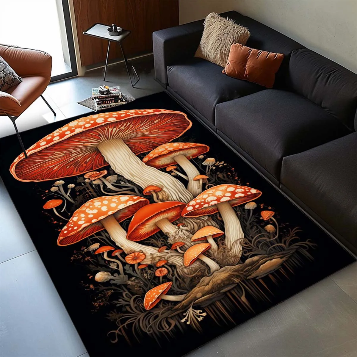 VIKAMA Mushroom Pattern Rug Bedroom, Living Room, Study, Entryway Decor Door Mat, Non-Slip, Stain-Resistant Floor Mat Home Decor