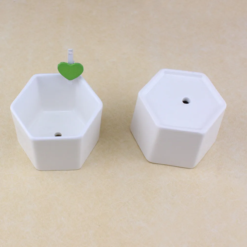 Mini White Hexagon Succulent Plant Pot Square Bowl Drainage Hole Desktop Herb Planter Wedding Shower Favor Small Ornament