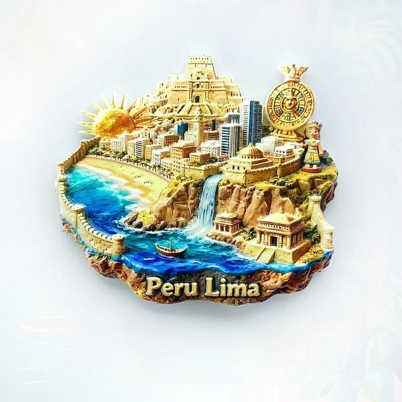Peru Sun Fridge Magnet - Striking 3D Golden Sun & Seascape Unique Andean Coastal Souvenir for Travel & Home Decor