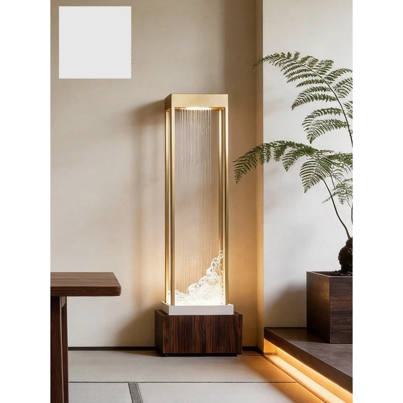 Floor Standing Water Fountain with LED Light, Zen Style Indoor Ornament, Decorative Water Feature for Living Room & Entryway