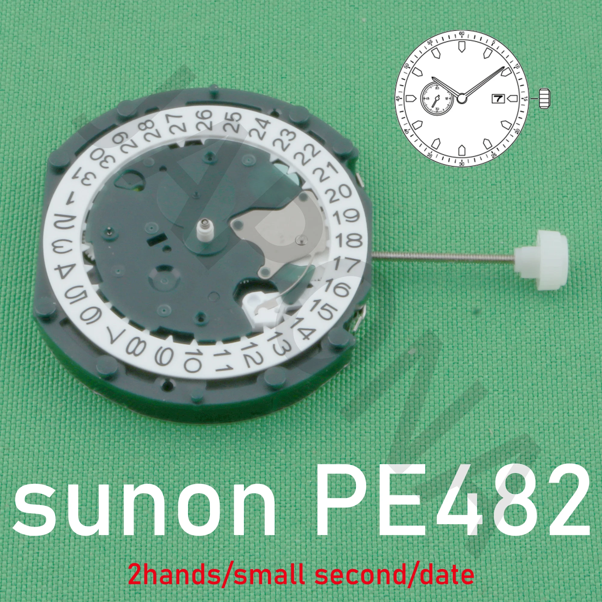 PE482 movement sunon pe48 watch movement small second for gents' big date 2 hands, small second movement.