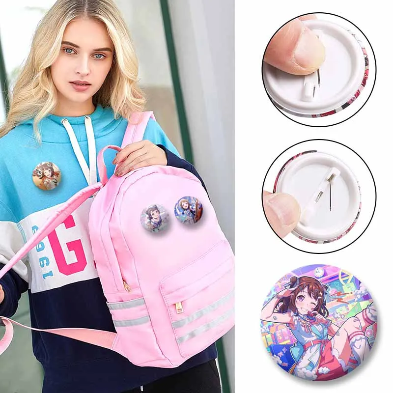 Anime Girl Kasumi Toyama Soft Button Pins Cartoon Game Bang Dream Cosplay Badge Snap-in Corsage Brooch Bag Jewelry Accessories
