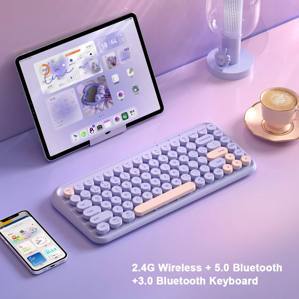 Mini Bluetooth Wireless Keyboard For Laptop PC Huawei Mi Tablet iPad Air 10 84 Keys Round Keycaps Gaming 2.4G Wireless Keyboard