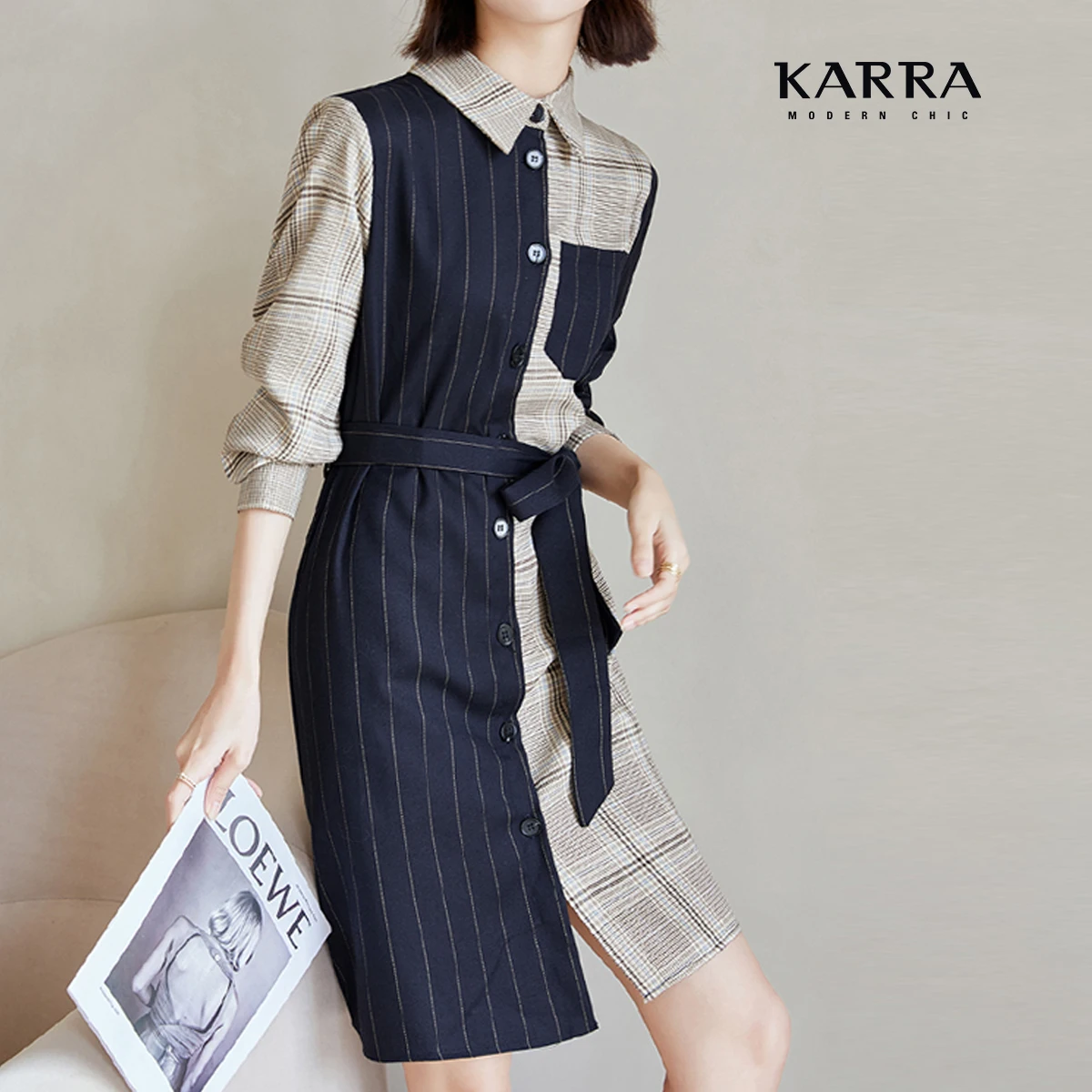 KARRA (up to 77) check-strip one piece + belt SET_KB3FOP090C