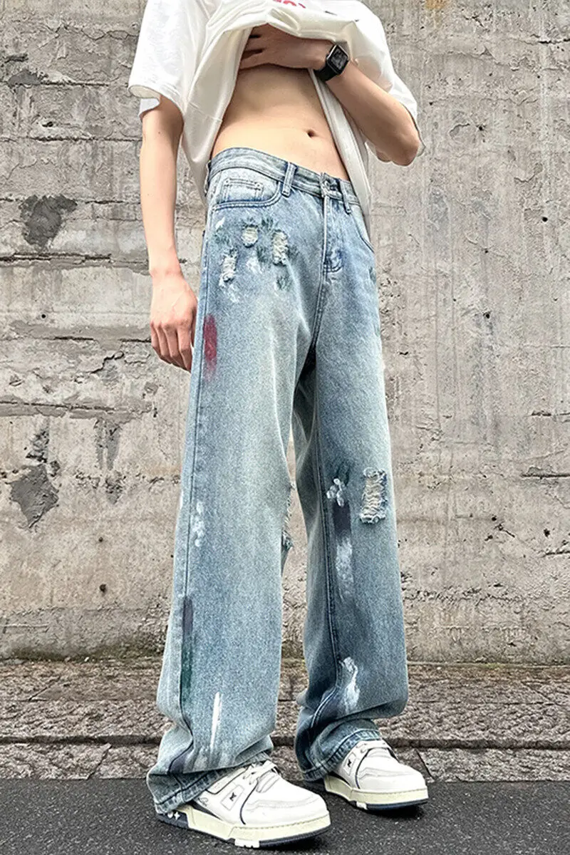 Jeans da uomo GIOIO, nuovi pantaloni in denim casual larghi americani in primavera, pantaloni casual strappati alla moda