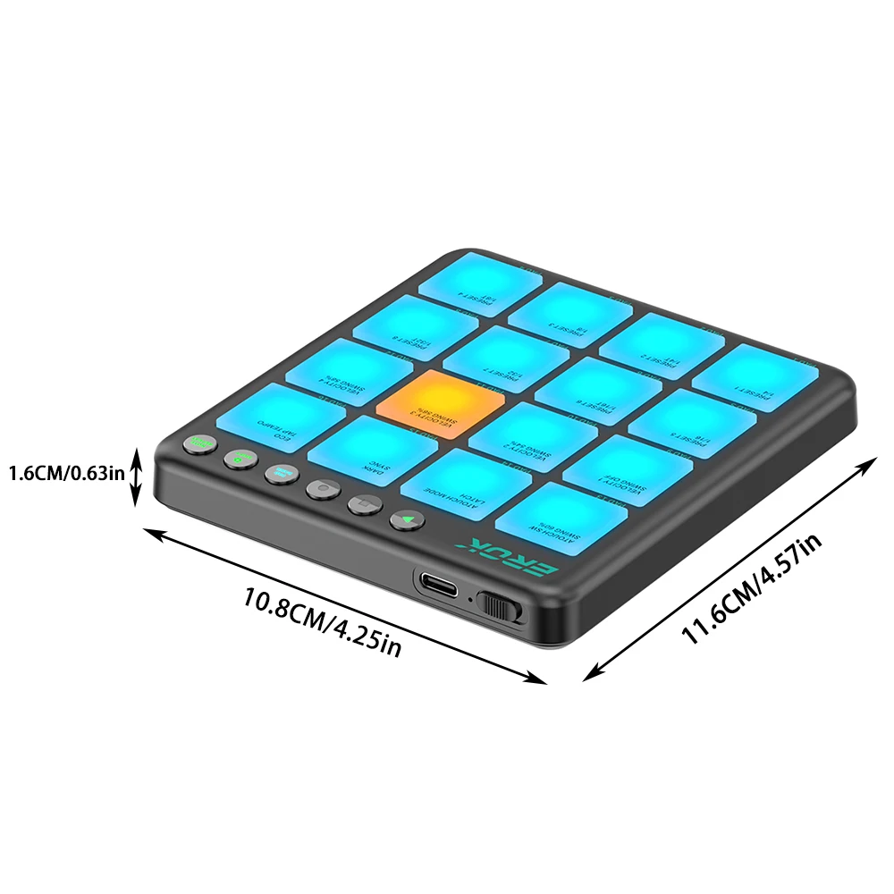 EROK Wireless 16 Pad MIDI Controller USB-C Velocity Aftertouch Beat Maker Portable DAW Drum Pad for Studio Live Music Creation view 2