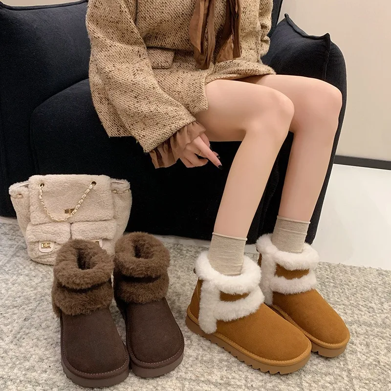 

Новые женские зимние короткие сапоги из искусственного меха 2026 года, на плюшевой подкладке, толстые, теплые, ботильоны для женщин