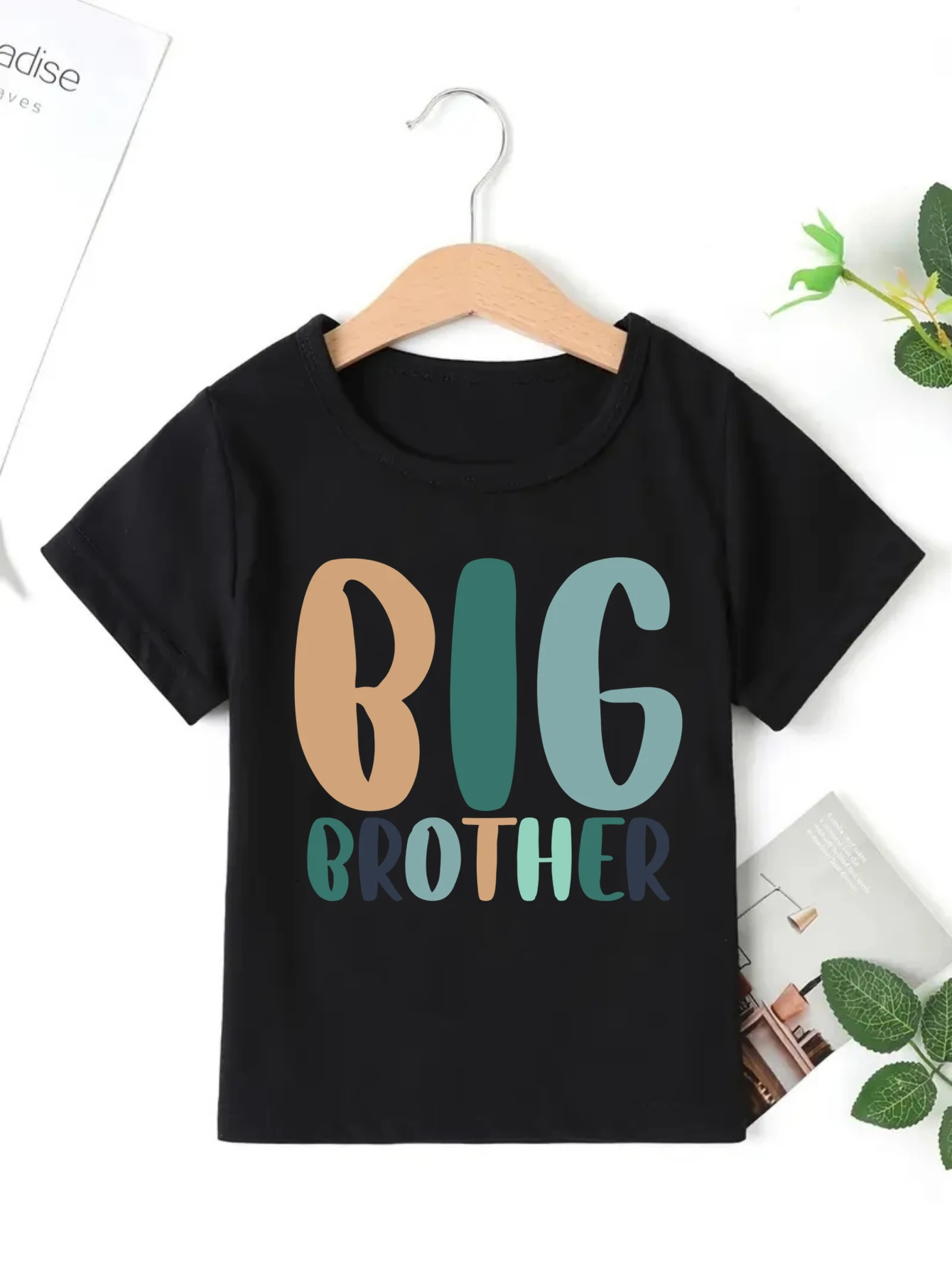 Retro Big Brother Little Brother Art Letter Printed Family Matching T Shirt Boys Kawaii Kids Clothes Toddler Shirt Funny Shirt
