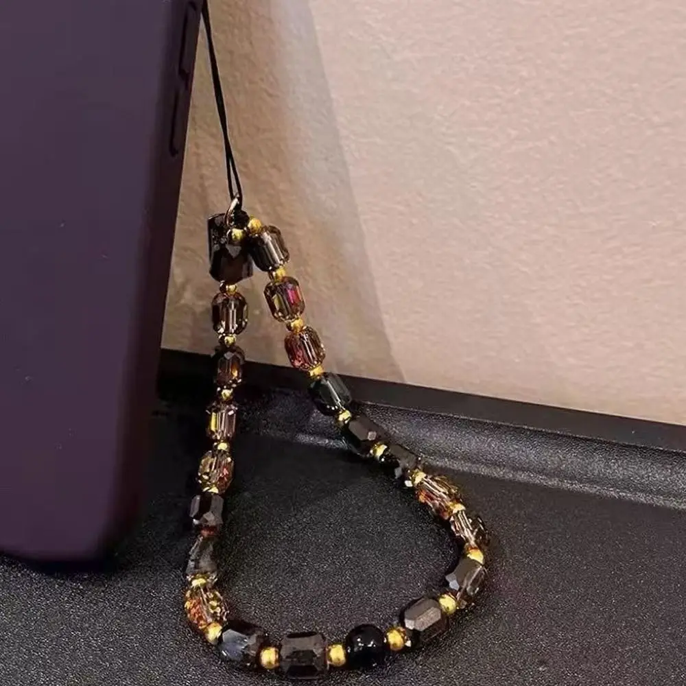 Luxury Black Gold Crystal Phone Chain Anti-Lost Phone Strap Wrist Hanging Rope Pendant Keychain For iPhone Samsung Accessories