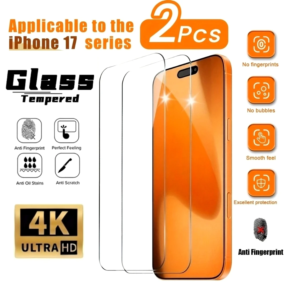 

2Pcs Ultra HD Full Cover Tempered Glass for iPhone 17 16 15 14 Pro Max Air 13 12 11 Pro 16 15 Plus Anti-Scratch Screen Protector