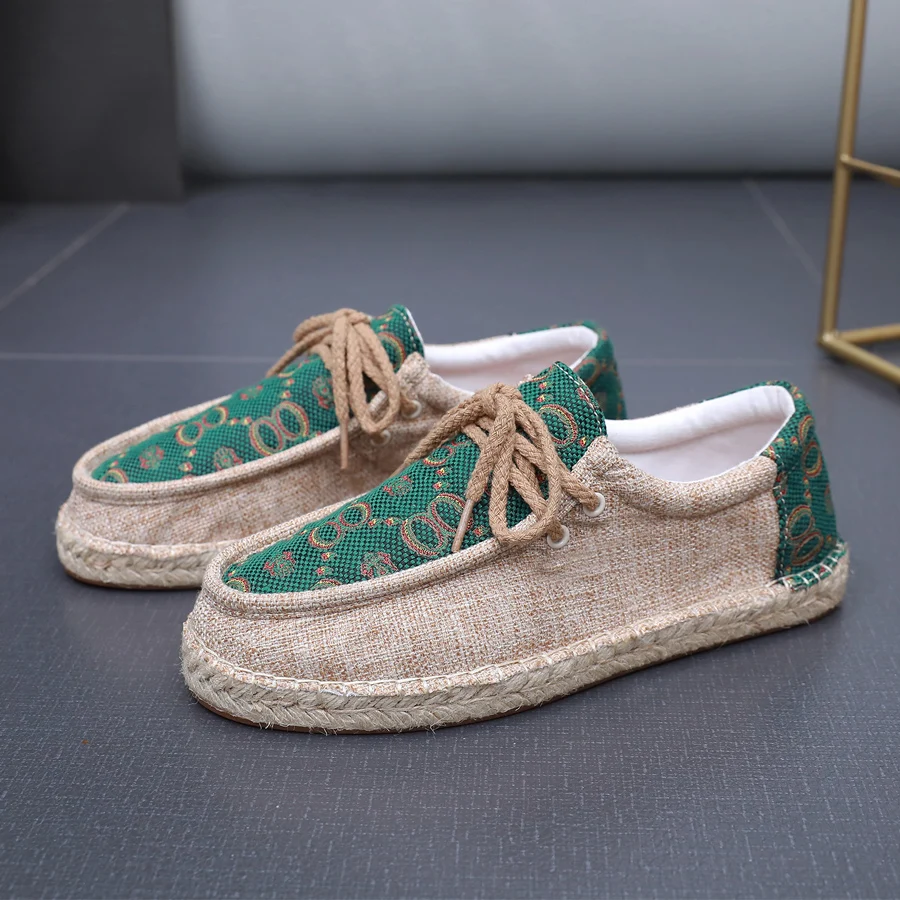 Zapatos de Lona para Hombre de Verano, Transpirables, de Suela Plana, Ligeros, Estilo Pescador, Náuticos Bohemios, Mocasines Bordados sin Cordones