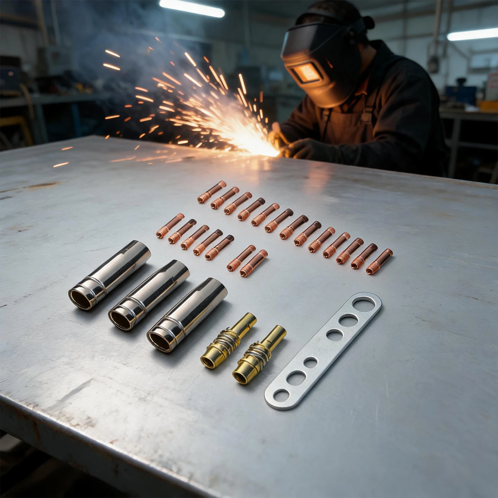 Complete Welding Accessories Kit 26PCS for MIG15AK Includes Contact Tips Gas Nozzles Fixed Spring Holders and Wrench