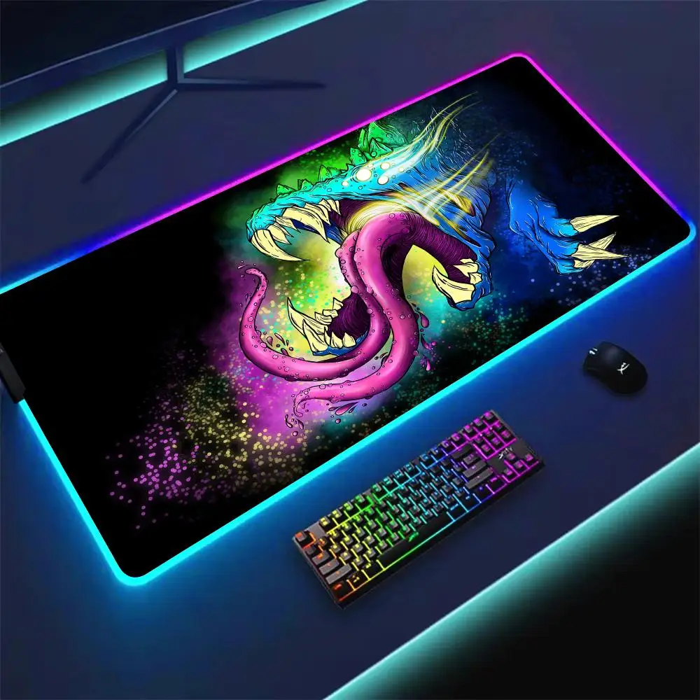 

RGB коврик для мыши, красочный игровой коврик «гигантский монстр», резиновый противоскользящий настольный коврик со светодиодной подсветкой, игровая клавиатура, коврик для мыши, геймер, аксессуары для ПК