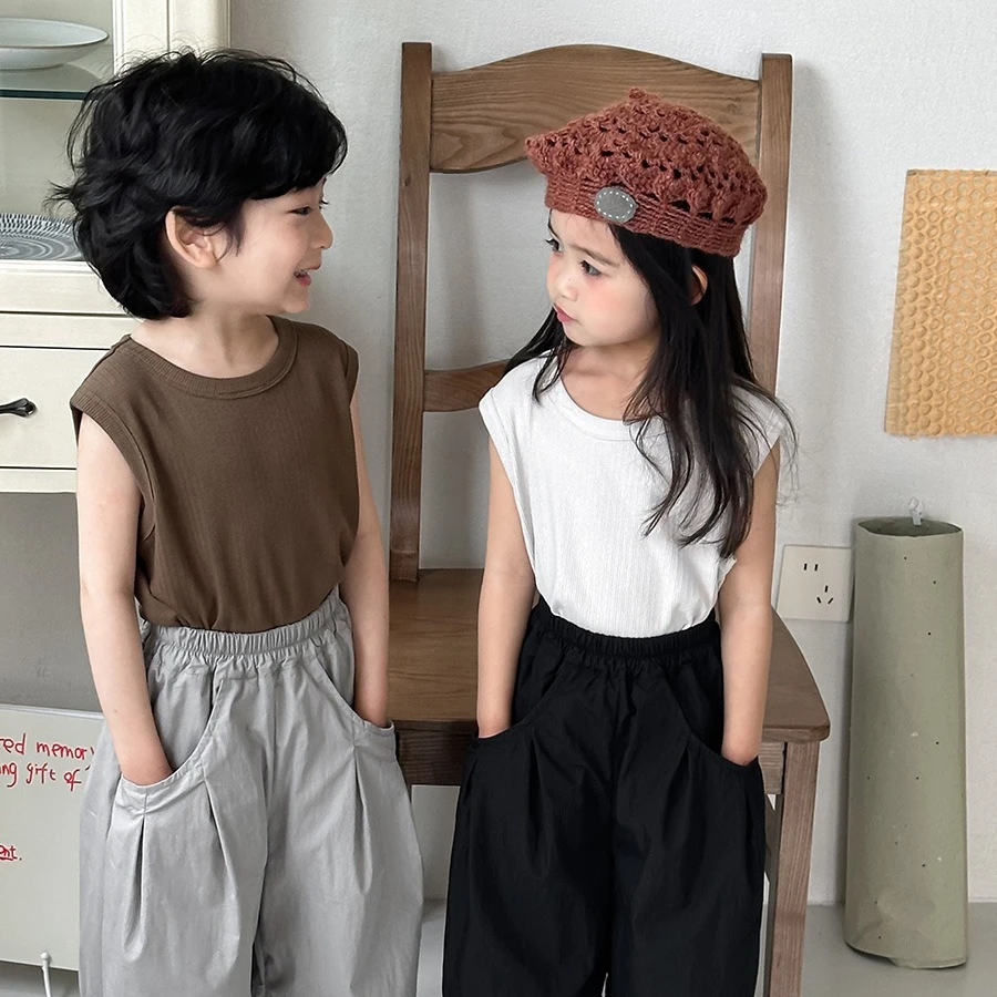 T-shirt 2026 Spring and Summer New Children's Clothing Korean Style Boys and Girls Loose and Foreign Style Sleeveless T-shirt