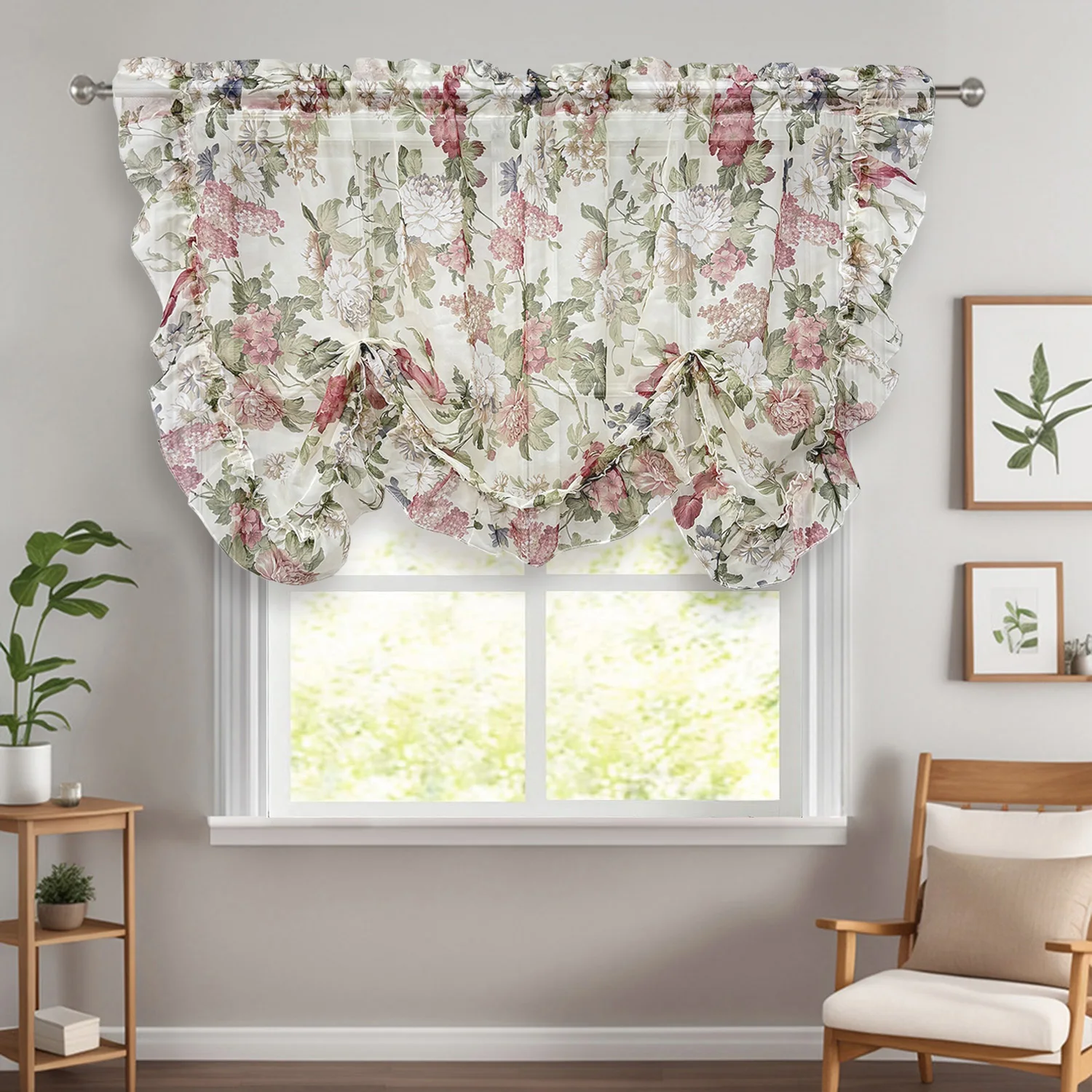 

DIY Styling Vintage Pastoral Floral Sheer Short Curtains for Bedroom Romantic Ruffles Lace Translucent Voile Window Drapes