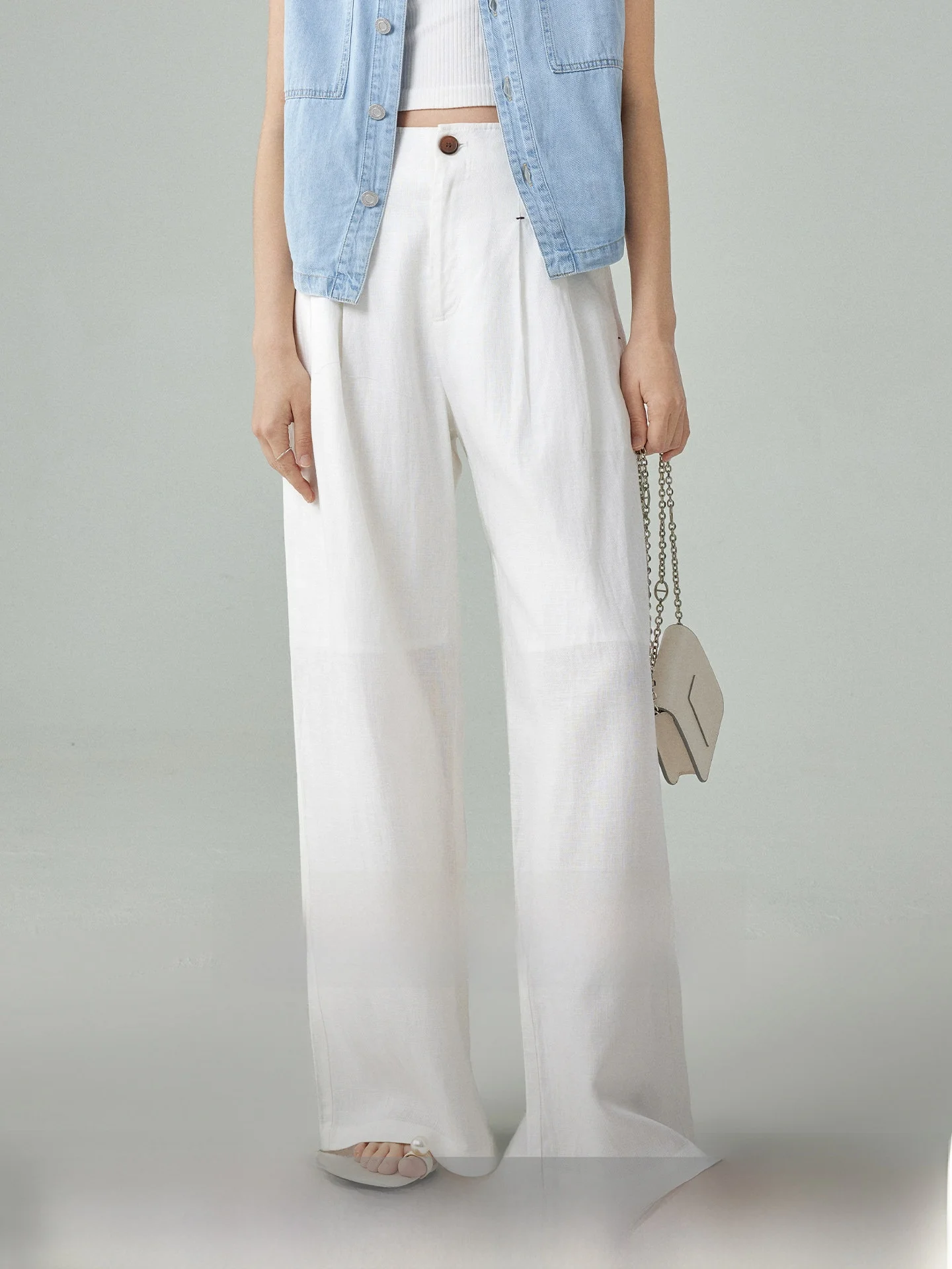 

Женские повседневные брюки с высокой талией и широкими штанинами, весна-лето, белые, свободного кроя, удобные, дышащие, модные