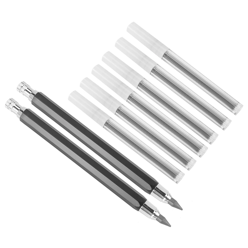 

2 Pcs 5.6Mm Lead Holder Automatic Mechanical Pencil With Sharpener And Charcoal Lead Refill, 6Pcs Extra Lead Refills