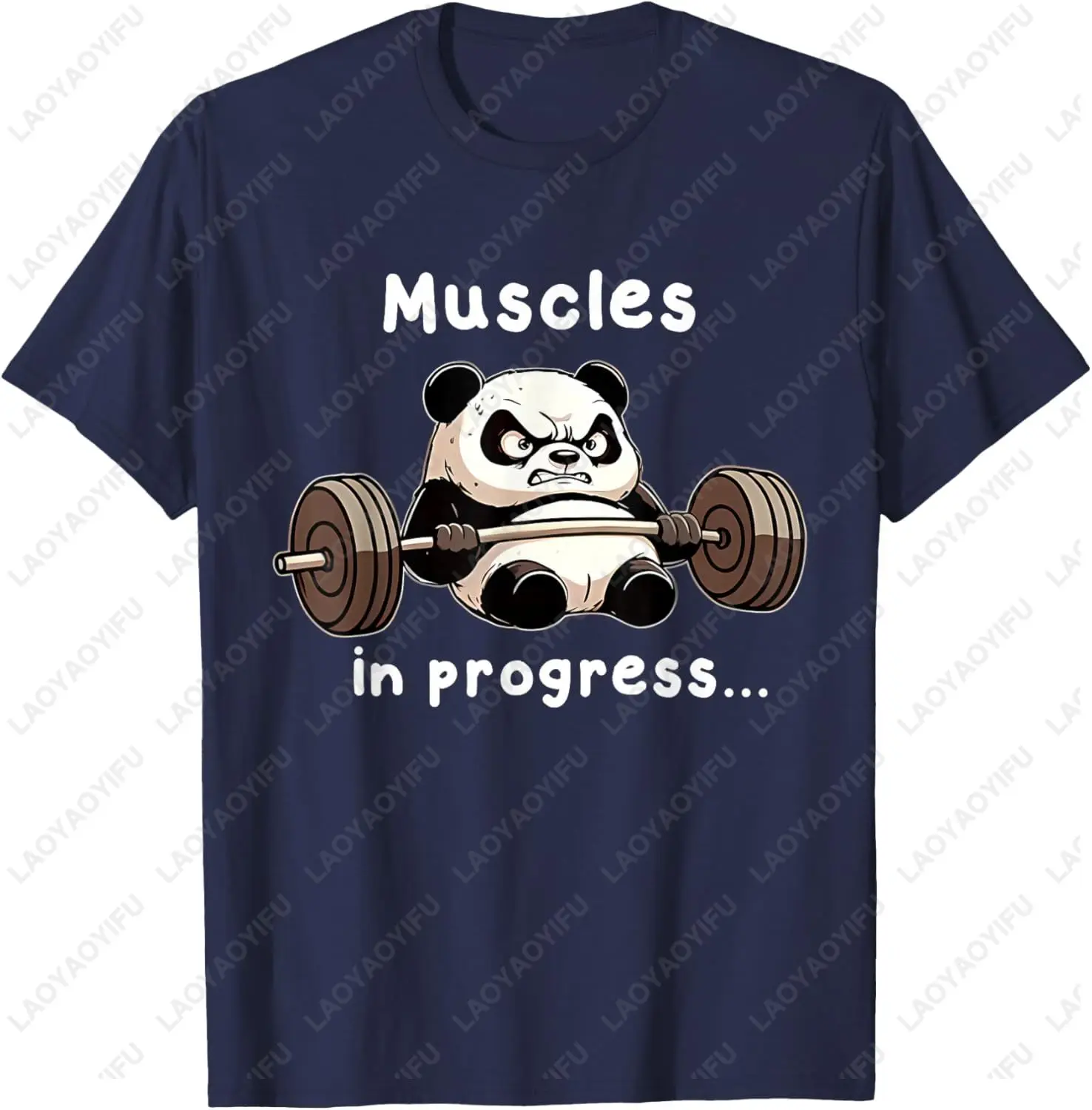 Muscles in Progress Funny Weightlifting Workout Gym T-Shirt Humor Cartton Panda Graphic Printed Tshirt Casual Fashion Summer Tee