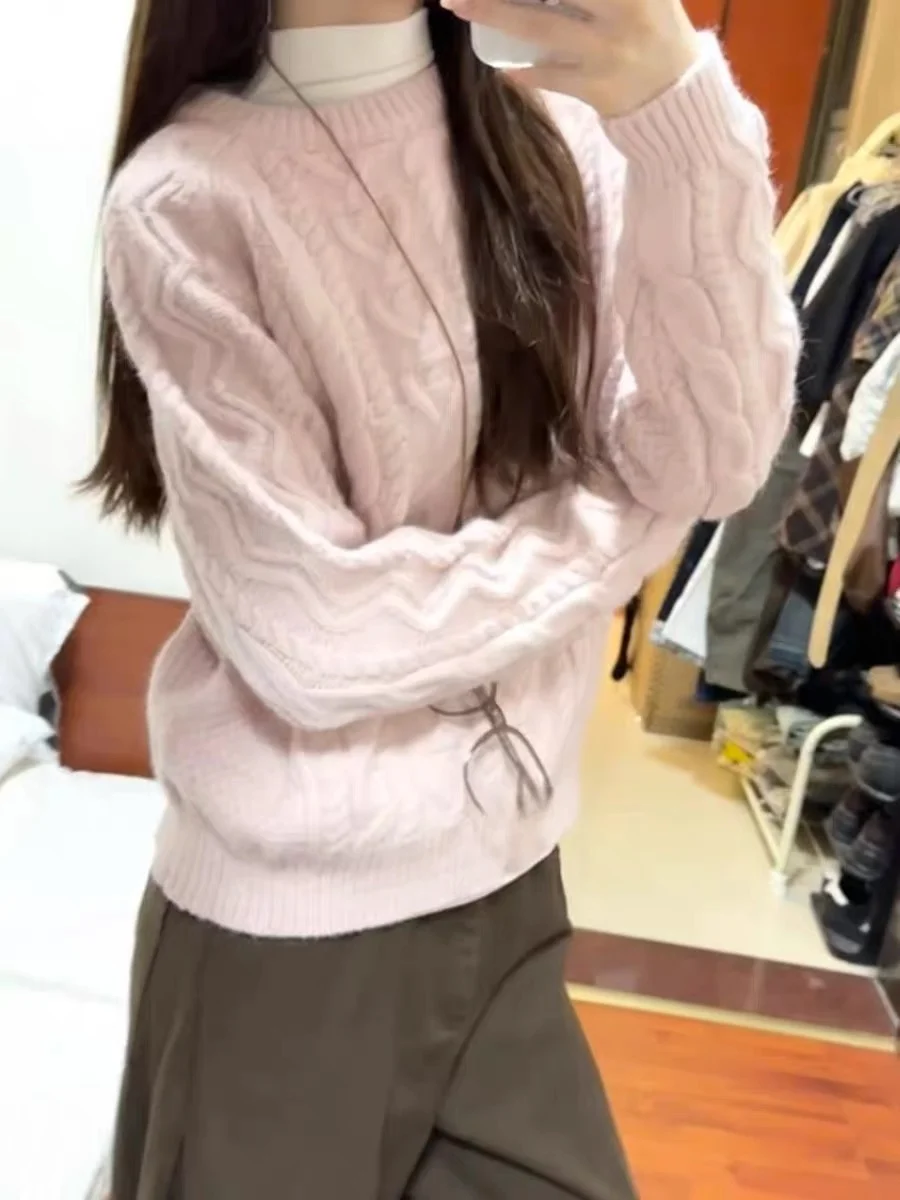 Coréen Sle Thiened doux rose torsadé tricots femmes automne hiver étudiant couche de Base pull à la mode haut chaleur émission
