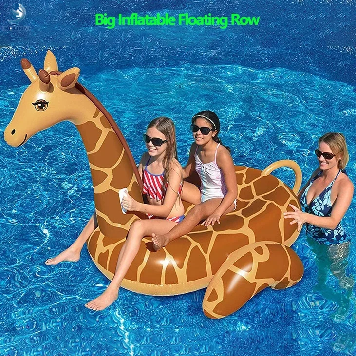 Inflatable Giraffe Floating Row PVC Inflatable Animal Mount Beach Deck Chair Swimming Pool Floating Bed Water Toys For Adults