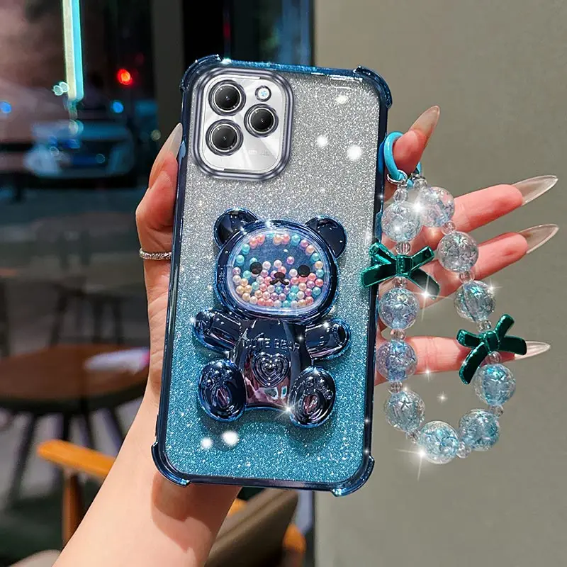 

Чехол для телефона Hot 40 Shiny Bear Bracket с гальваническим покрытием и ремешком для Infinix Hot 10Play, 30Play, 30i, 40, 50i, 30, 9Play, Spark 20Pro