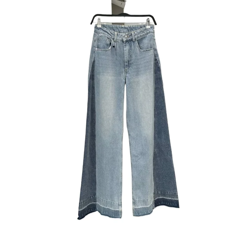 Nieuwe zomer comfortabel temperament, modieuze individualiteit en casual katoenen jeans met hoge taille en wijde pijpen, wijde broek