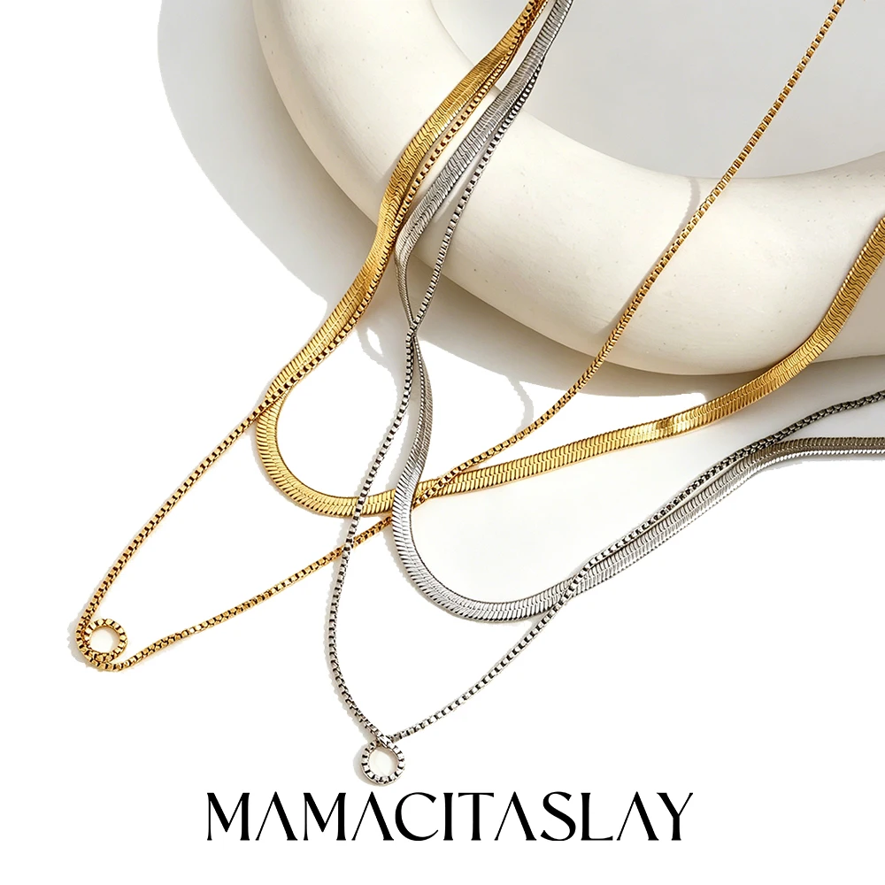 MamacitaSlay 316L Stainless Steel Double Layer Necklace 18K Gold Plated Neck Jewelry Women\'s Elegant Necklace High Quality Gifts