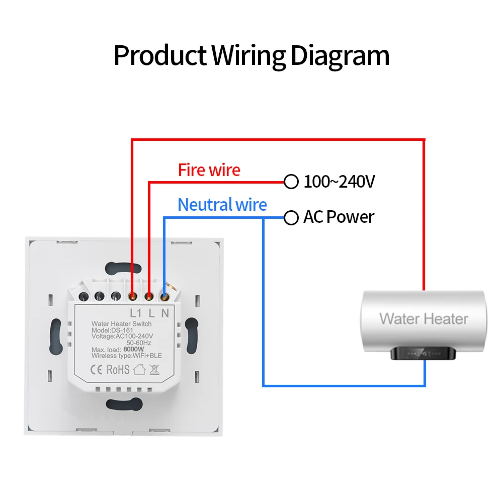 Interruttore intelligente della caldaia Wifi 40A 8000W interruttori dello scaldabagno ad alta potenza Tuya EU/US Standard Luxuray Glass Touch Timer