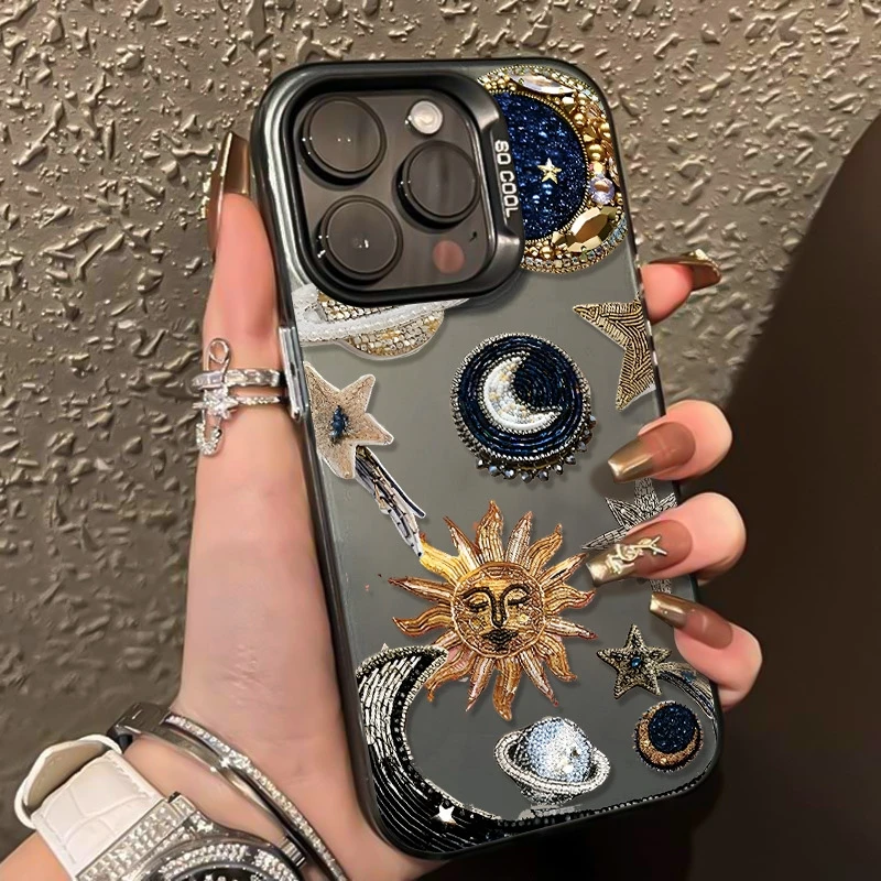 

For iPhone 17 Pro Max 16E 16 15 13 12 11 14 Case Bright Sun Moon Star Pattern Cover For iPhone 17 Air XS Max XR X XS 7 8 Plus SE