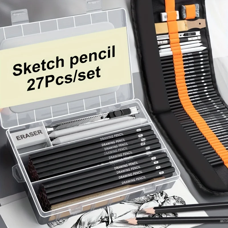 

27pcs Sketch Pencil Set, 2 Types ( Pencil Case Set/ Pencil Curtain Set )