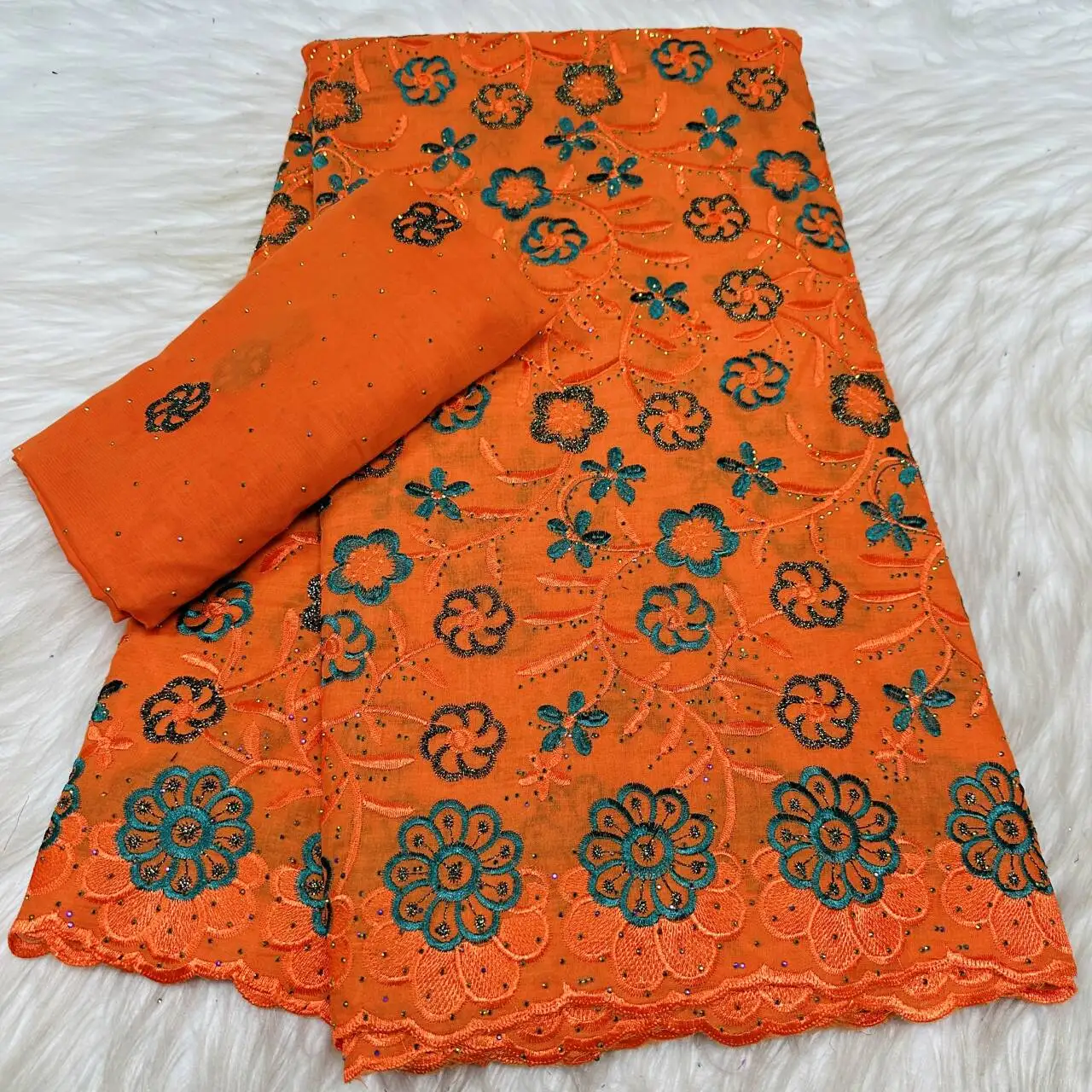 

5+2 Yards Swiss Voile Lace Fashion African Embroidery Cotton Lace Fabric with Stones for Party Evening Wear 31A13