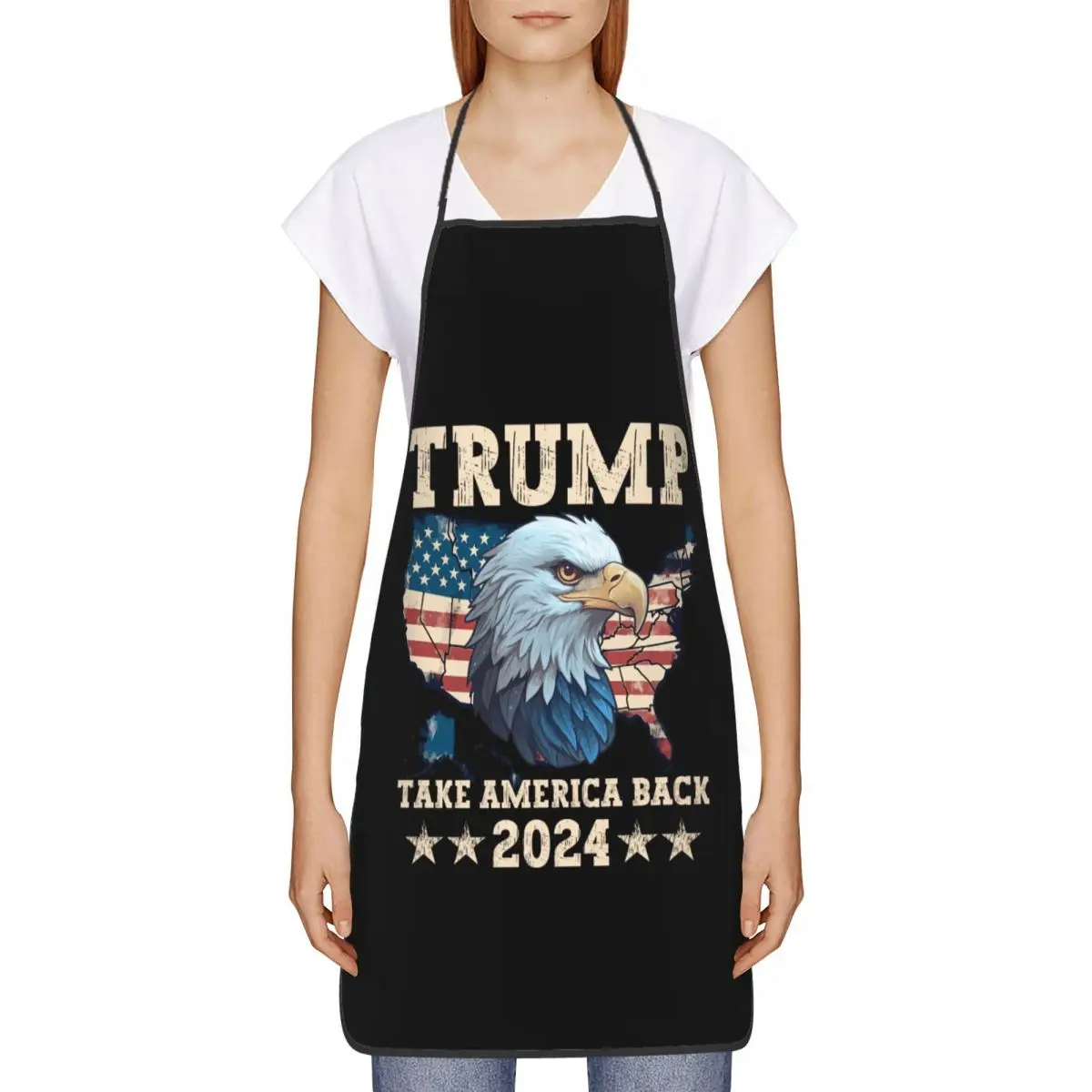 Custom Unisex Trump Take America Back 2024 Eagle Flag Bib Apron Adult Women Men Chef Tablier Cuisine for Kitchen Cooking Baking