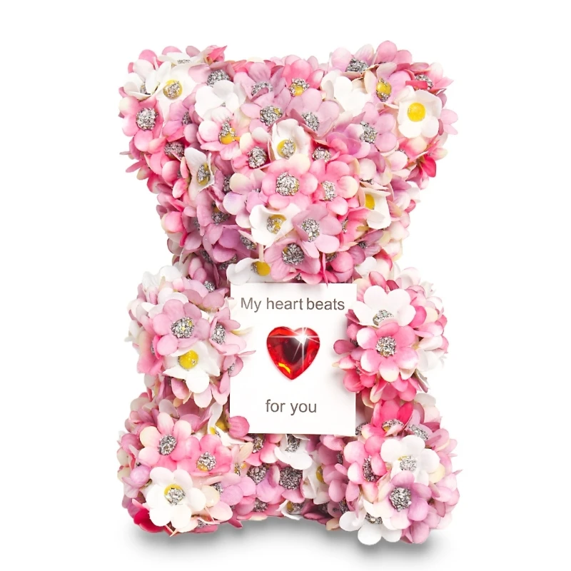 Handmade Artificial Flower Bear for Valentine's Day Anniversaries Birthdays and Proposals Adds a Touch of Romance