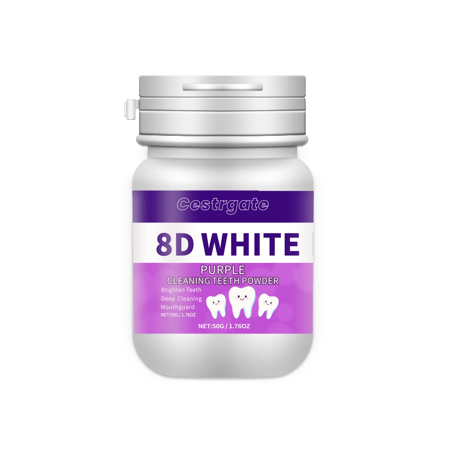 Polvo blanqueador de dientes morado 8D, 50g/1,76.Oz-polvo de limpieza profunda y limpieza de dientes, pasta de dientes con aliento fresco, producto para el cuidado Dental