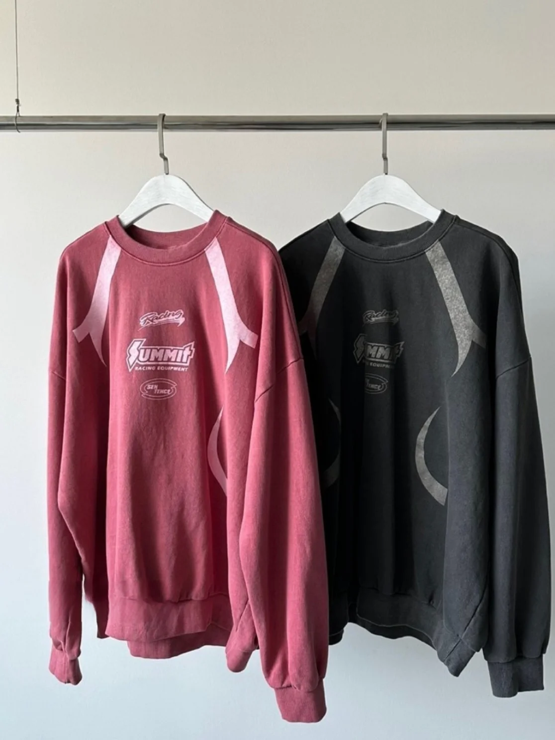 Waed Casual Long Sve Felpa ampia Unico SEI Coreano Semplice Personali Neutro k Rosso Pendolarismo Sle rotondo Ne Stampa